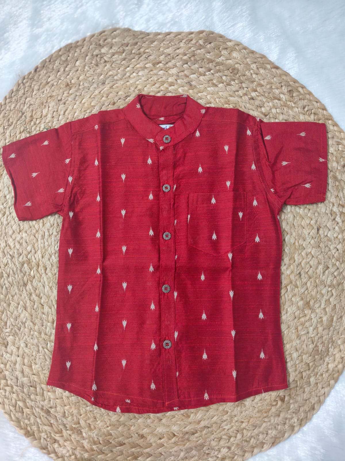 Red Ikat Print Silk Cotton image 1